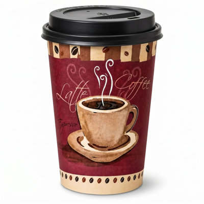 Poly-Paper Hot/Cold Cups with Black Plastic Dome Lids  (50)