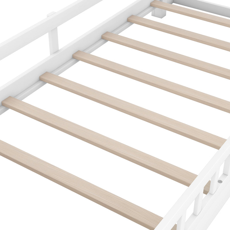 Lit plateforme blanc avec rangement intégré à DEL, tête de lit et garde-corps blanc fonctionnel, Lit simple, Blanc