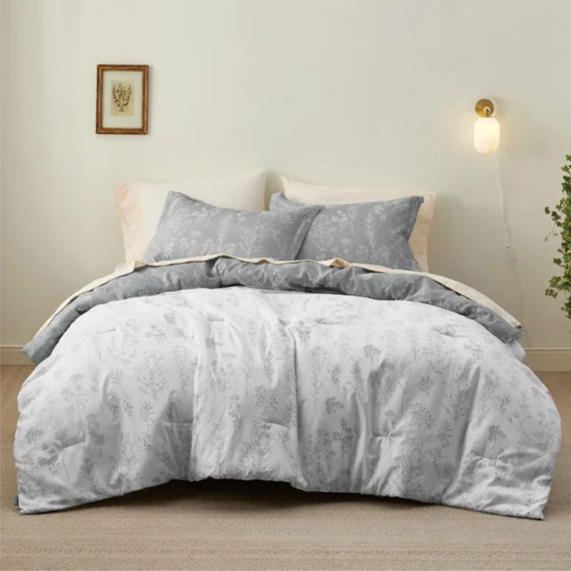 Best Seller Bedsure Comforter Set Reversible Cute Floral Bedding, 89GSM, Gray, Queen