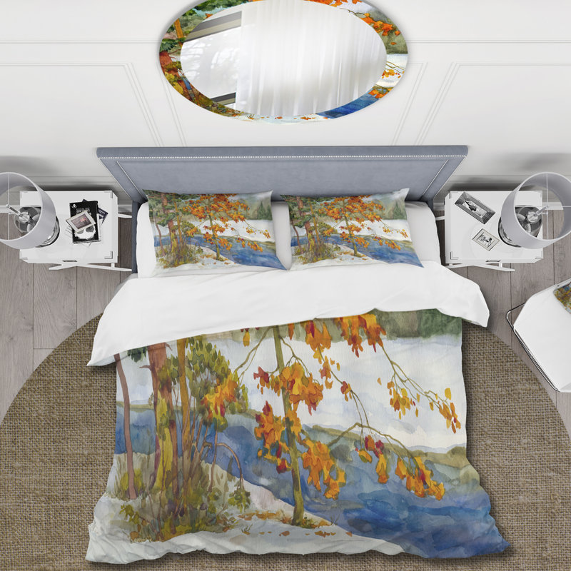 Stream In The Winter Forest I - Ensemble de housse de couette Lake House - Microfibre de polyester