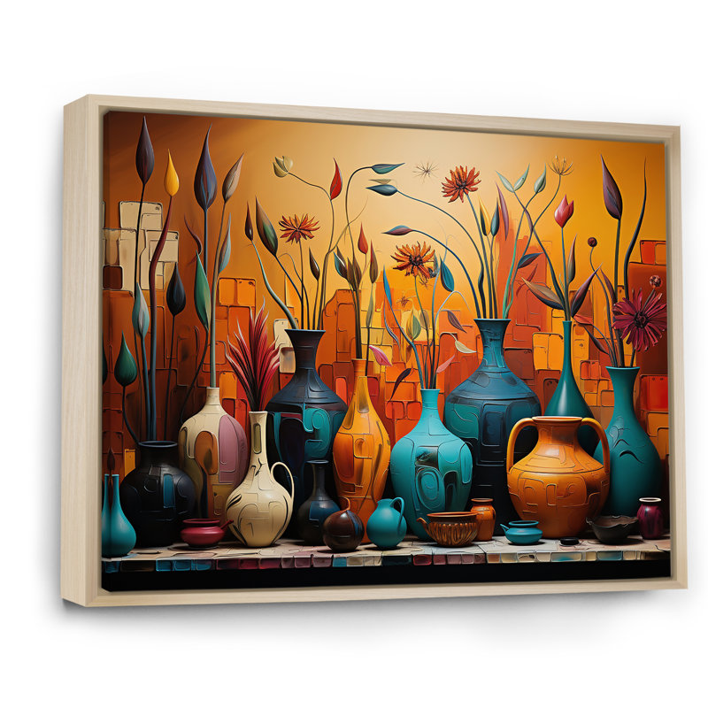 «Orange Boho Pottery Expressions I», art sur toile Boho Pottery, H 34 po x l 44 po x P 1,5 po, Cadre flottant brun