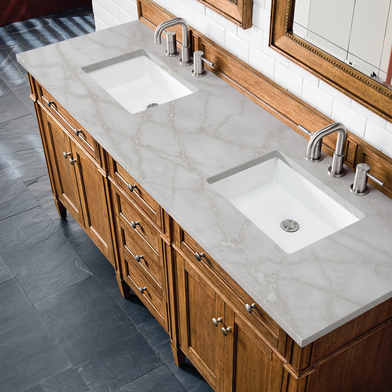 Brittany 72" W Double Vanity, 8" Widespread, Saddle Brown, Victorian Silver