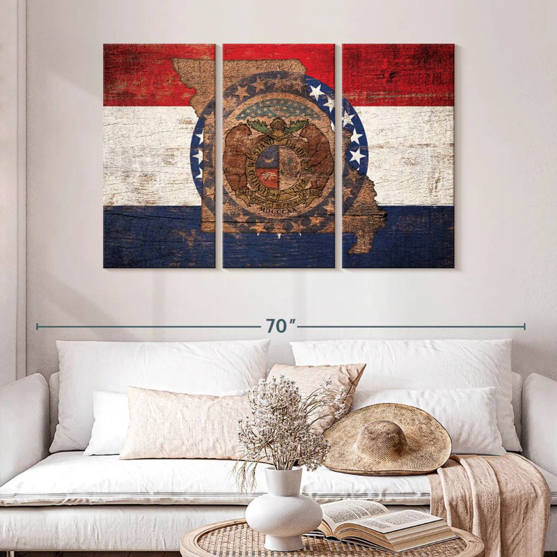 Borges State Map Over Missouri Flag, 32" H x 50" W