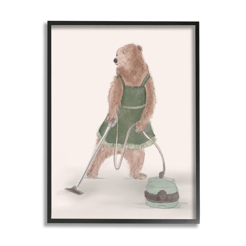 «Stupell Industries Bear Aspiring in Tablier», art mural par Kamdon Kreations, Giclée encadrée noir minuit