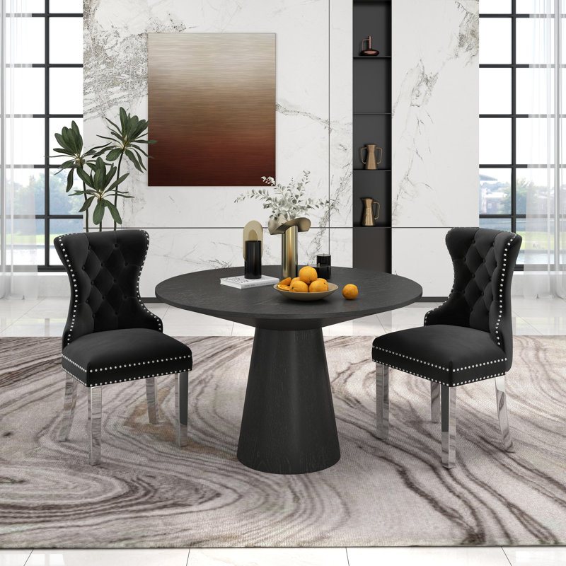 Table de salle à manger à piédestal avec chaises Layloni, Noir, Ensemble de trois pièces : table, deux chaises