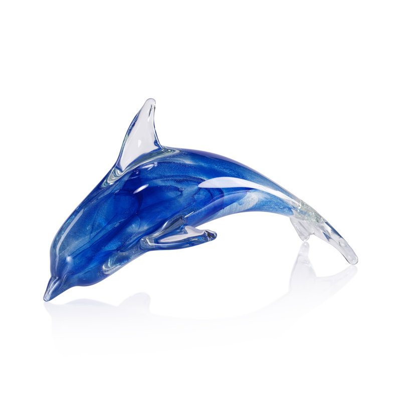 Dauphin en verre Marinella, H 5 po x l 10 po x P 4,25 po, Bleu
