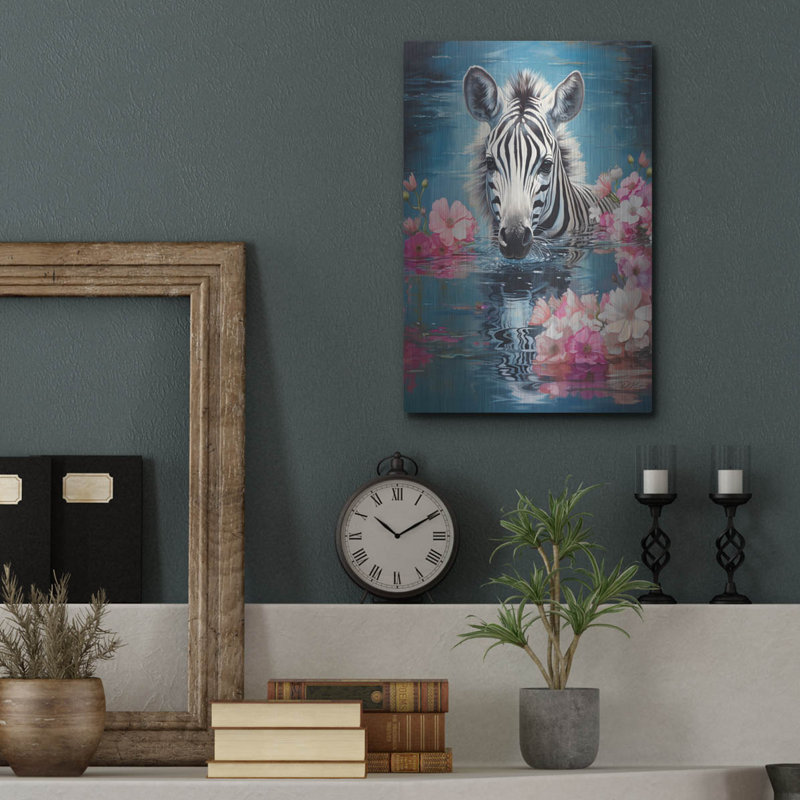 «Zebra In The Water» par Momart, art mural en métal, H 16 po x l 12 po