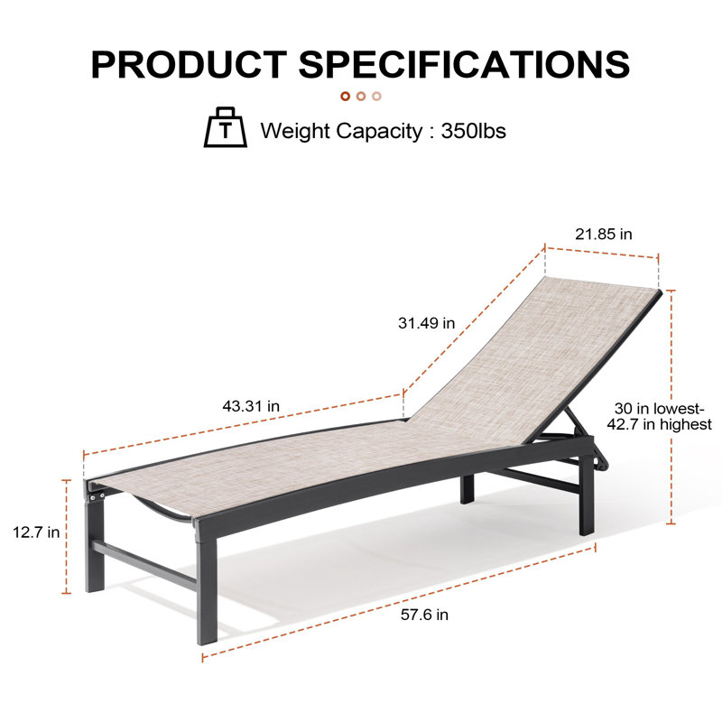 Chaise longue de patio inclinable en métal, Beige