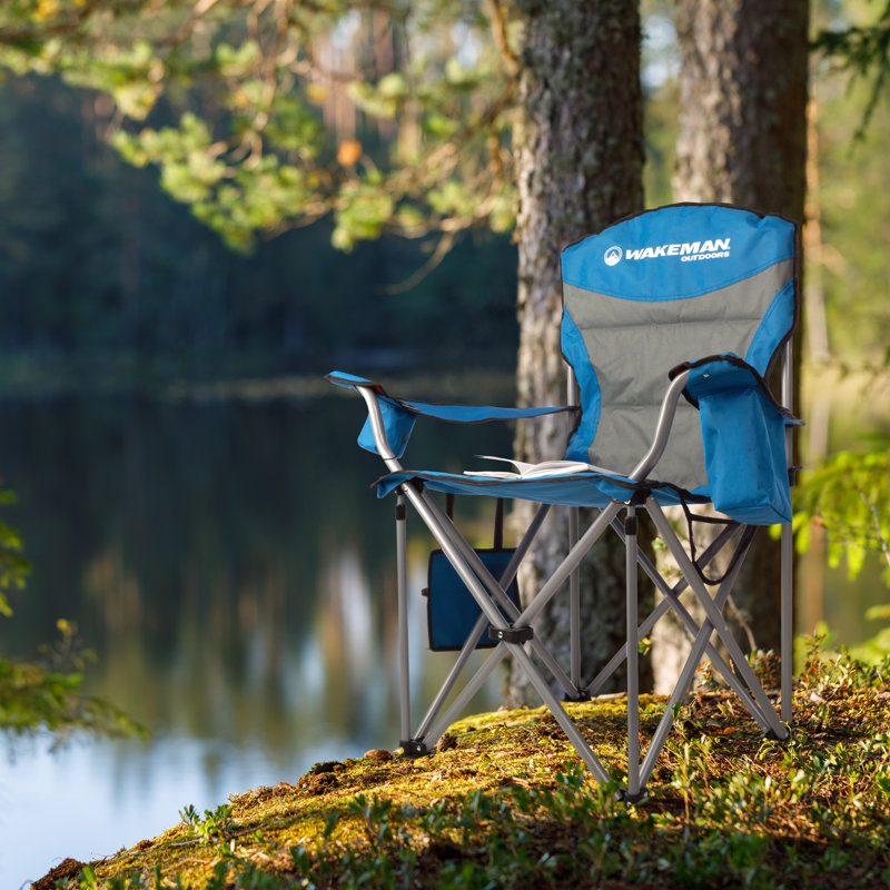 Wakeman Outdoors Oversized Heavy Duty Camping Chair -Folding Chair for Camp Sites, Tailgates, Beach, Blue/Gray