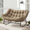 Chaise berçante surdimensionnée pour 2 personnes de style nid, chaise berçante intérieure / extérieure en osier avec coussin, base antidérapante silencieuse