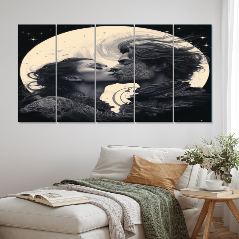 «Twin Flame Love Story Tender Couple III» - décoration murale couple - 5 panneaux égaux