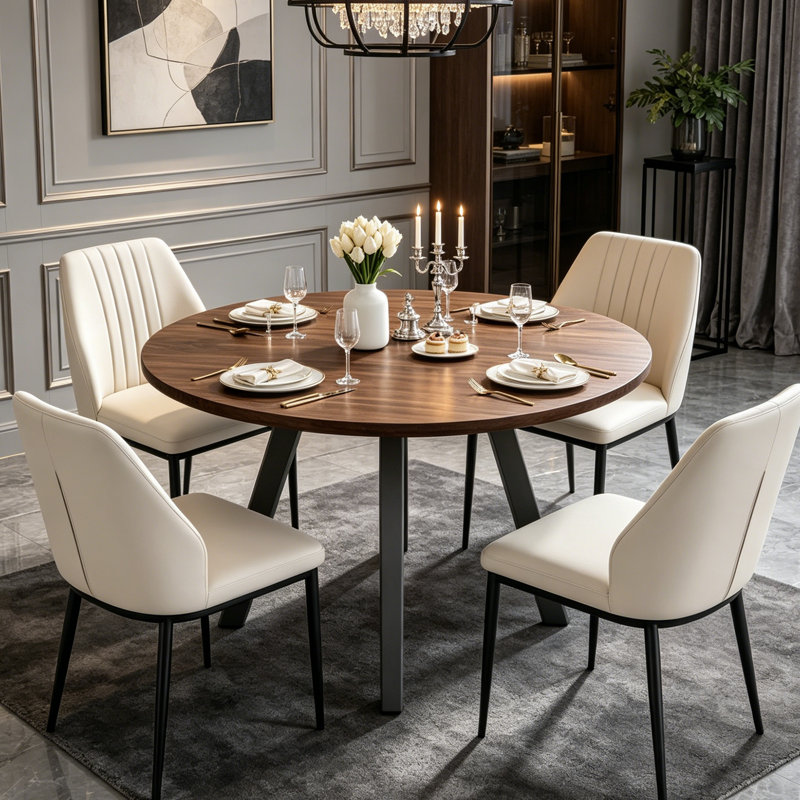 Ensemble de table ronde et de chaises de salle à manger de 34,6 pouces, comprenant une table de cuisine et 4 chaises., Blanc