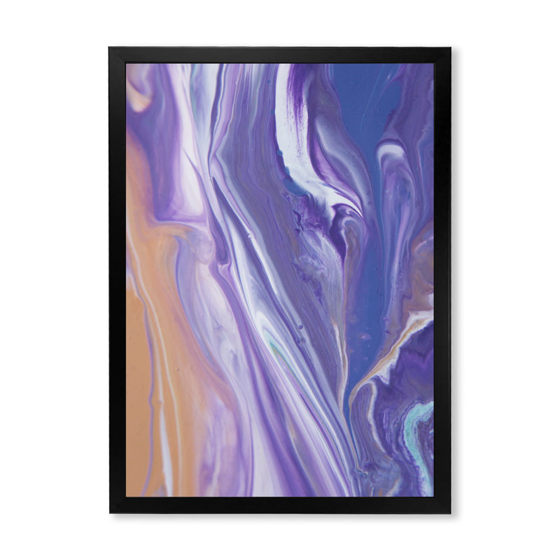 Marbre mauve luxueux, art fluide - décoration murale moderne sur toile, Cadre photo noir, H 20 po x l 12 po x P 1 po
