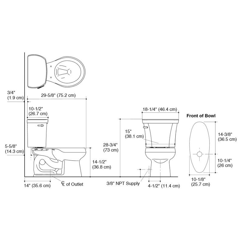 Wellworth® 1.28 GPF (Water Efficient) Round Two-Piece Toilet  (Seat Not Included), Black, Left-Hand