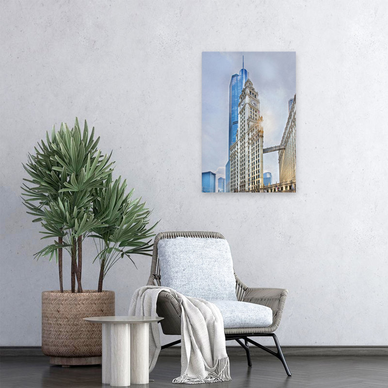 Wrigley Building - Art contemporain de la tour de l'horloge du Chicago Wrigley, H 24 po x l 16 po