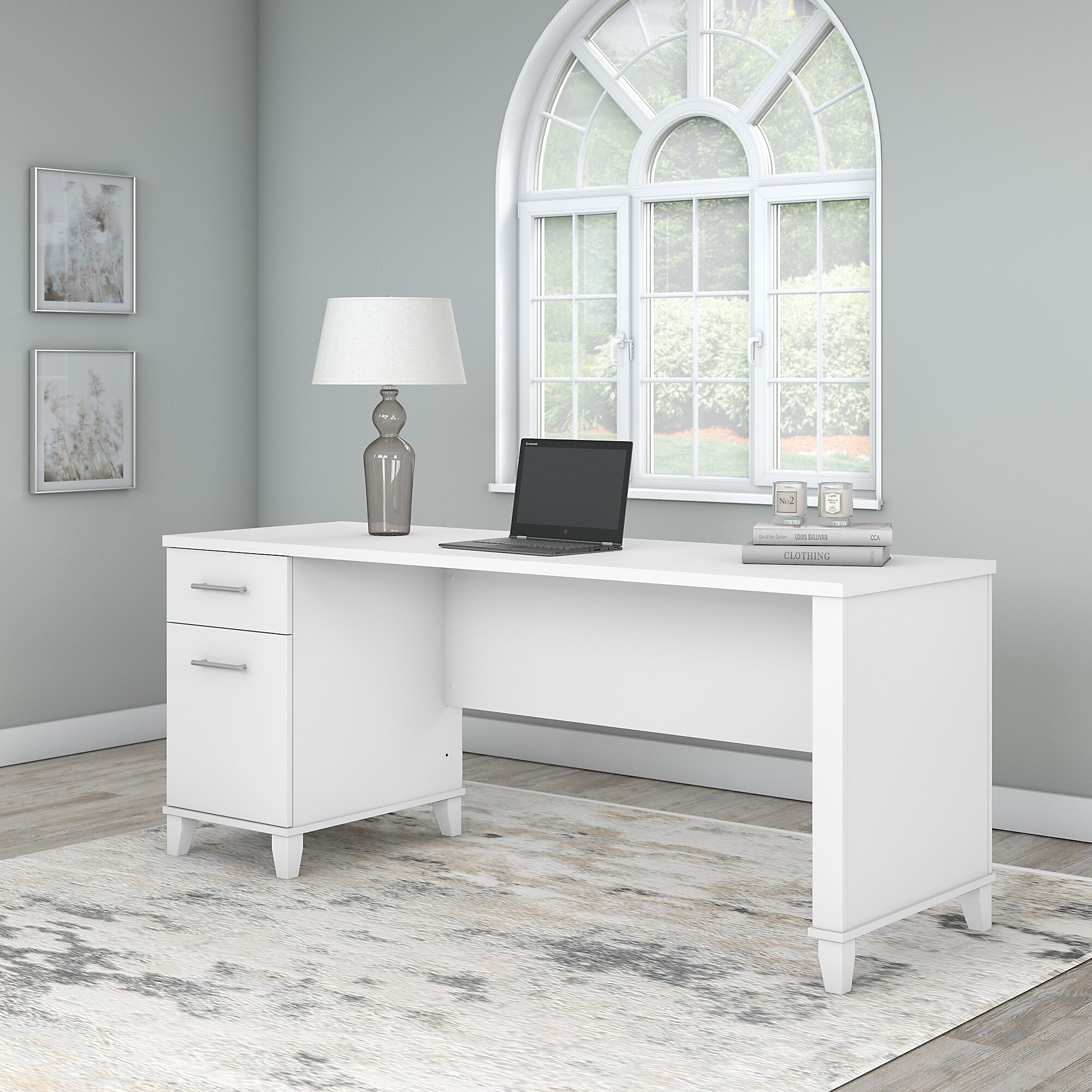 Just white desk table 1 drawer 1 door 73x108x50. Modern office