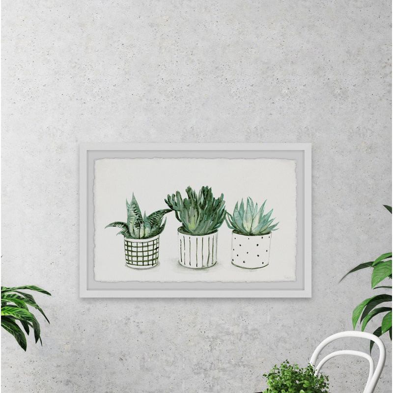 Green Patterned Pots by Parvez Taj - Single Picture Frame Painting, 20 cm H x 30 cm W