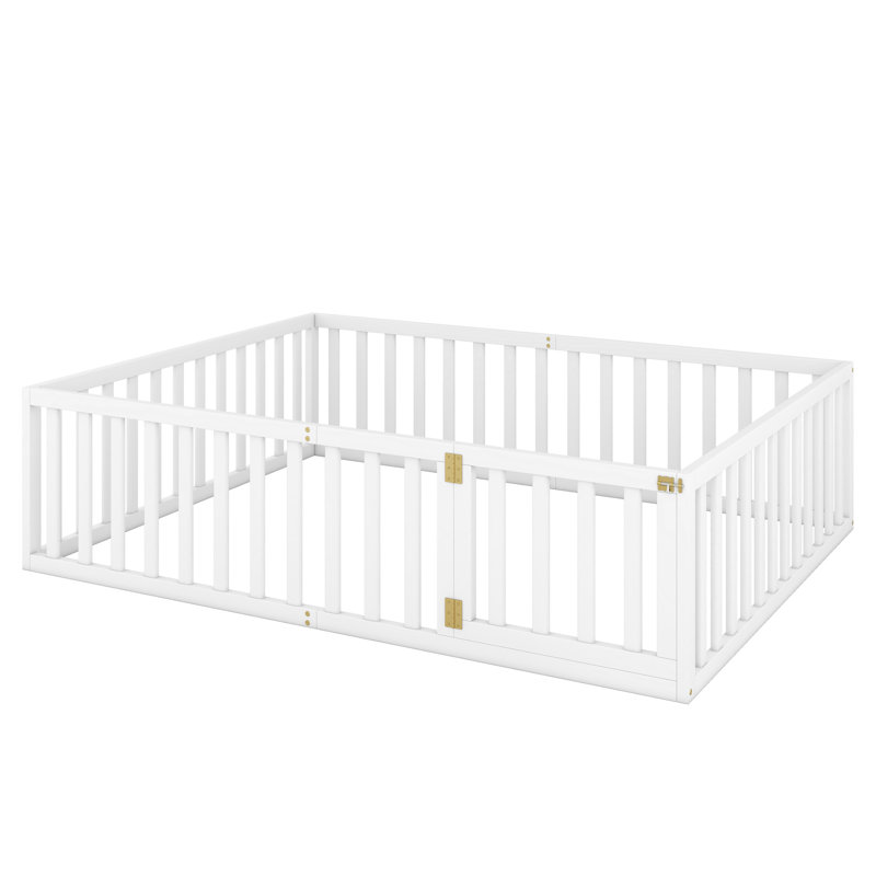 Wood Daybed Frame With Fence, White, Queen