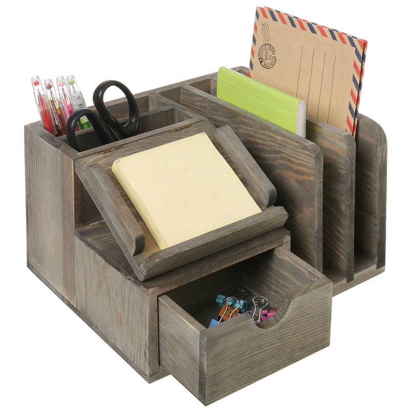Kennemer Solid Wood Caddy Desk Organiser , Grey