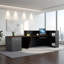 Bureau de réception en L avec tiroirs verrouillables et tablettes de rangement, bureau d'ordinateur multifonctionnel-650678354-650678696