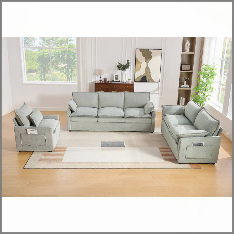 Ensemble de canapés Modern, Vert, 3 pièces: canapé, fauteuil, causeuse