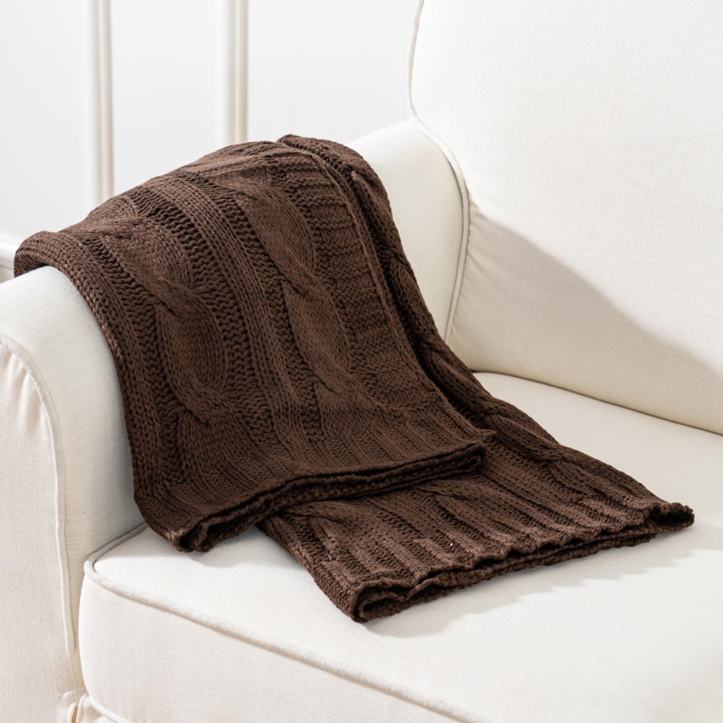 Brown Cable Knit Acrylic Throw Blanket, 50"x60"