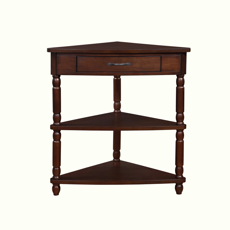 Deshay Wood Storage  Corner Table with Drawers and  Shelves, Light Espresso