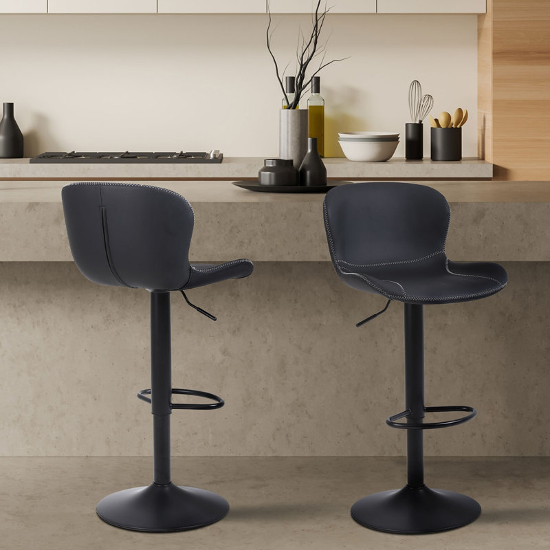 Swivel Upholstered Adjustable Height Bar Stool, Black, 2