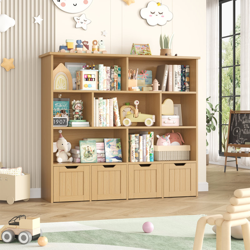 Bibliothèque standard à 7 tiroirs et bibliothèque en bois de style Mid-Century avec 4 tiroirs Kirklyn, Chêne