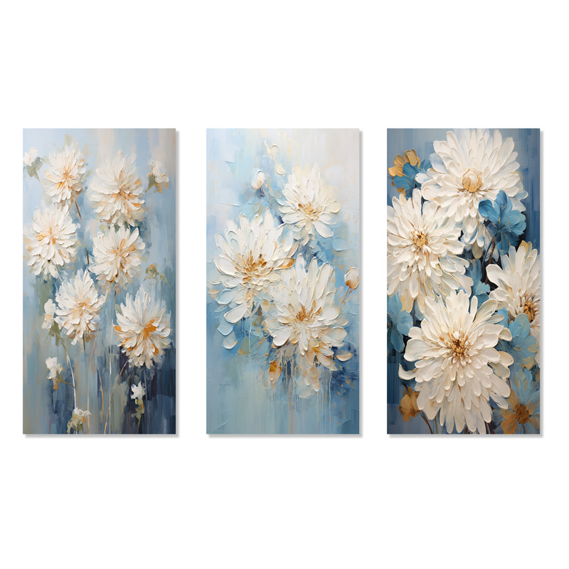 Encre peinte blanche et bleue, H 28 po x l 36 po, Toile tendue