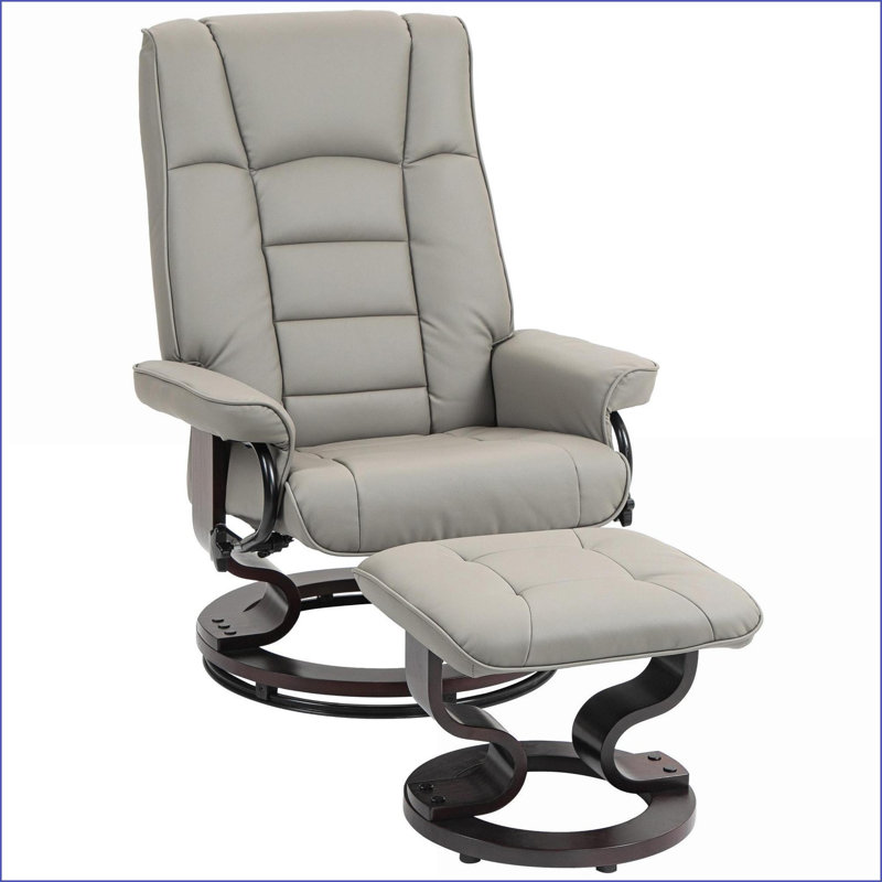 Recliners for Living Room, Modern Swivel High Back Recliner with Ottoman, Wood Frame | Charcoal Gray | Faux Leather, Gray