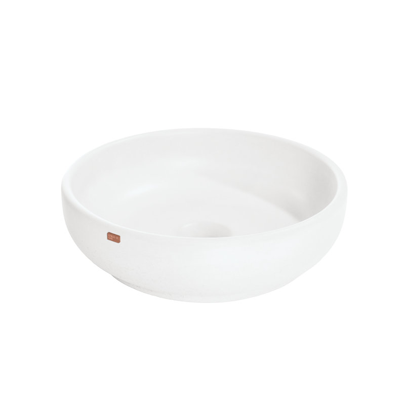 Konkretus Fladd 14.5'' Concrete Circular Bathroom Sink, Tulum White