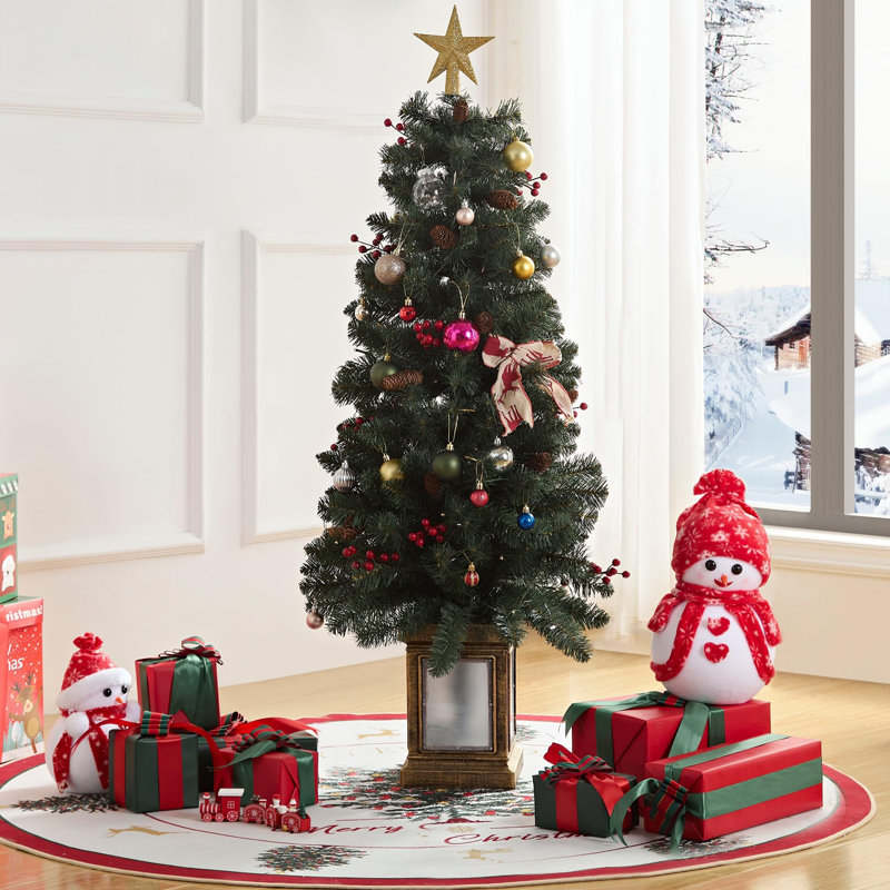 Arbre de Noël artificiel 4 pi avec base creuse, mini sapin de Noël pré-éclairé avec 8 modes de lumières DEL pour la décoration de Noël