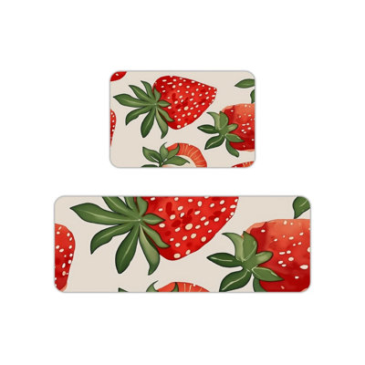 Tapis de cuisine crème et fraise, 2 pièces pour la cuisine et le salon