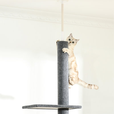 Arbre à chat de 8,5 pi de hauteur, plancher-plafond réglable avec des textures douces et des plateformes pour le jeu du chaton, meubles d'escalade gris, chatons confortables à gratter la tour