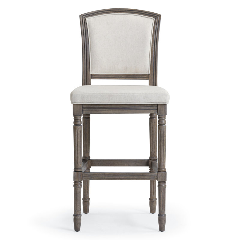Tabouret de 31 po de hauteur gris, siège et dossier tissés, pieds tournés pour la cuisine avec pieds rembourrés, table de jeu idéale
