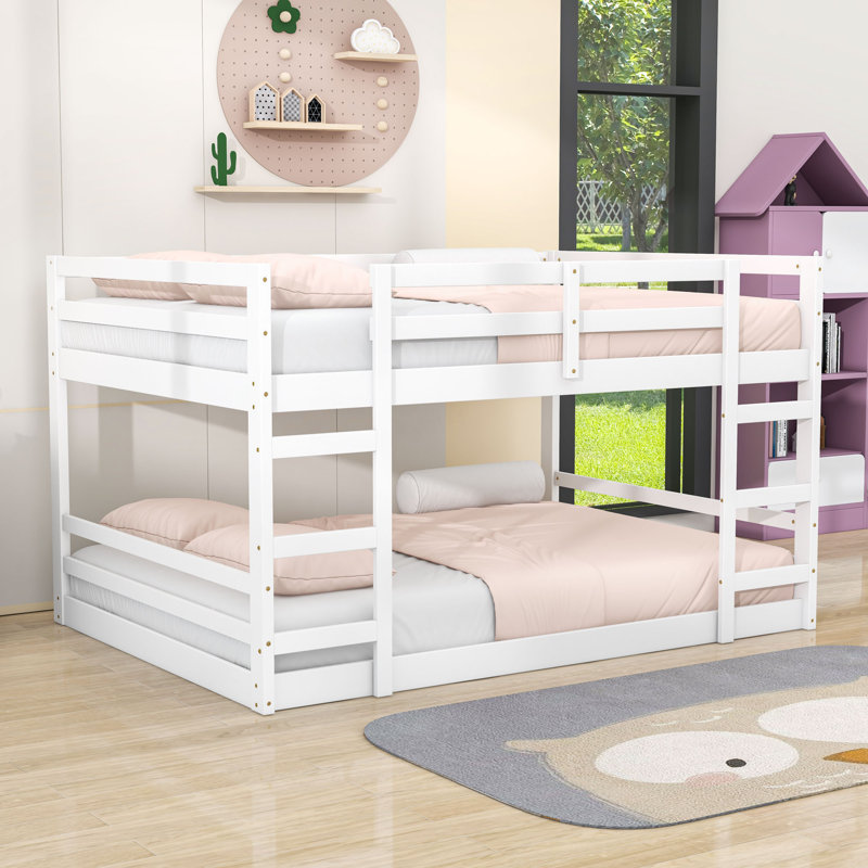 Emirhan Wooden Bunk Bed, White, Full Over Full