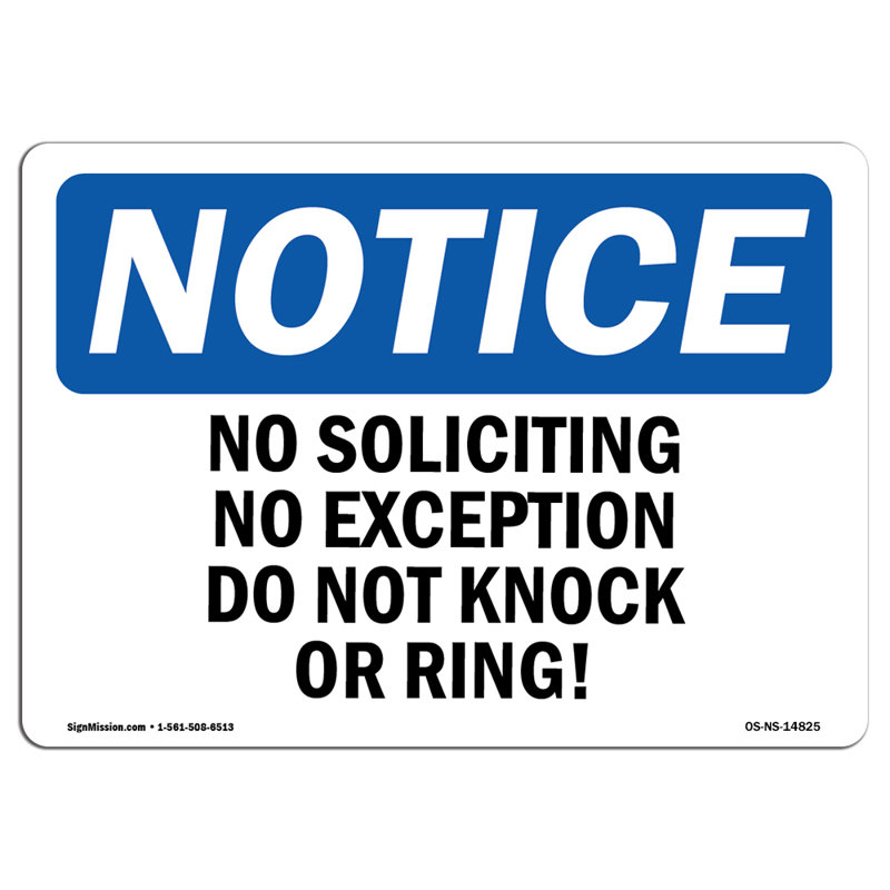 «No Soliciting No Exception Do Not Knock or Ring! Adhésif décoratif 5 po x 3,5 po, H 5 po x l 7 po x P 0,1 po