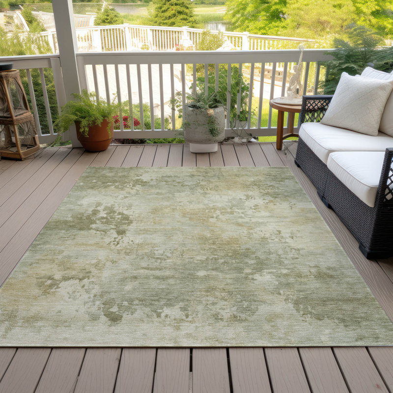 Machine Washable Indoor/Outdoor Xhevrie Sage Rug, Rectangle 3' x 5'