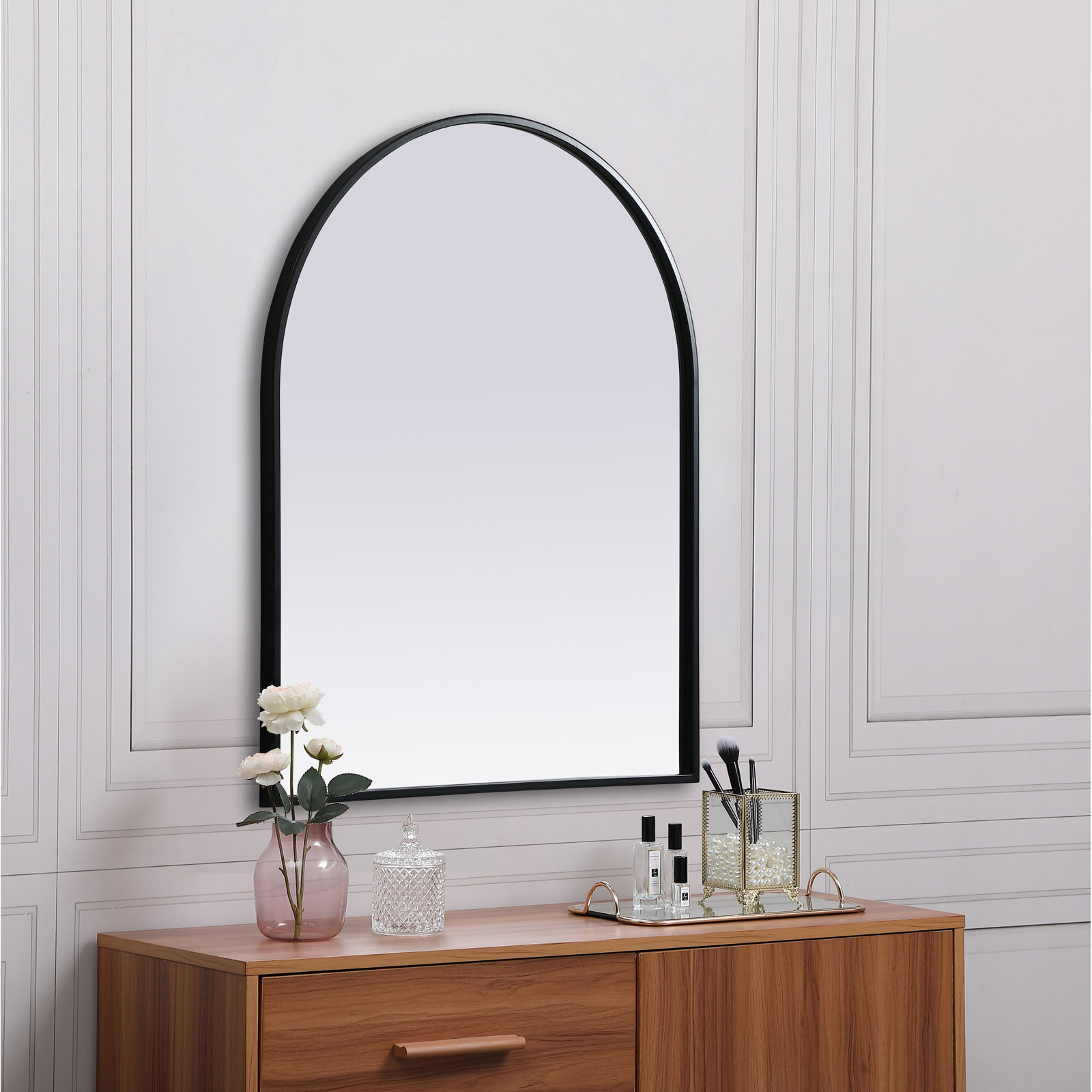 Sabine Metal Arch Wall Mirror, Black, 30" x 24"