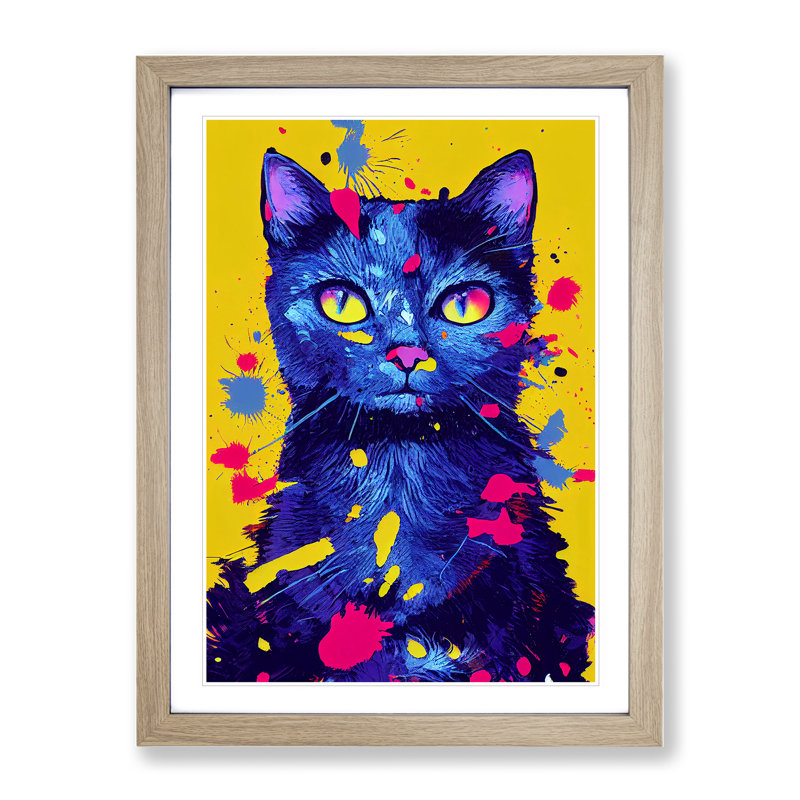 Cat Splashed In No.4 - Single Picture Frame Print, 34cm H x 25cm W x 2cm D, Oak