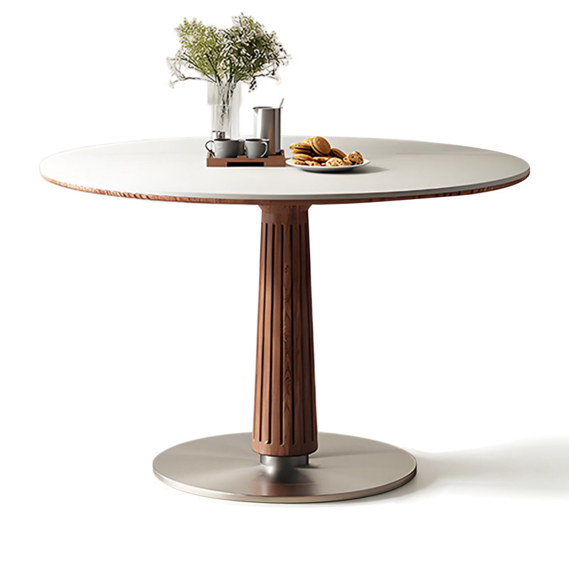 Table de salle à manger ronde Rock, 29.53" H x 43.31" W x 43.31" D, Blanc / brun / argent