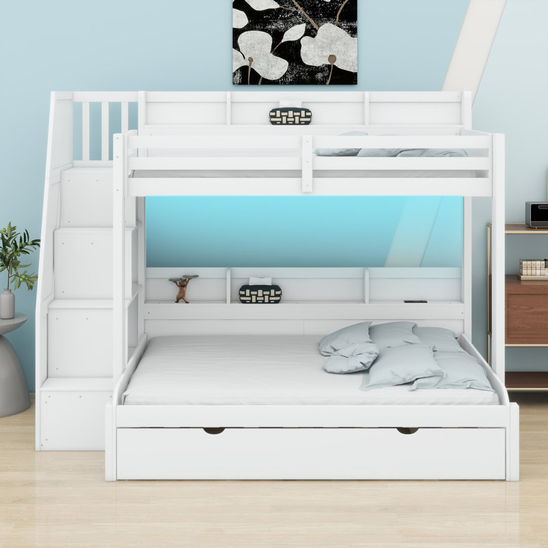 Bunk Bed With Storage Staircase, Trundle, White