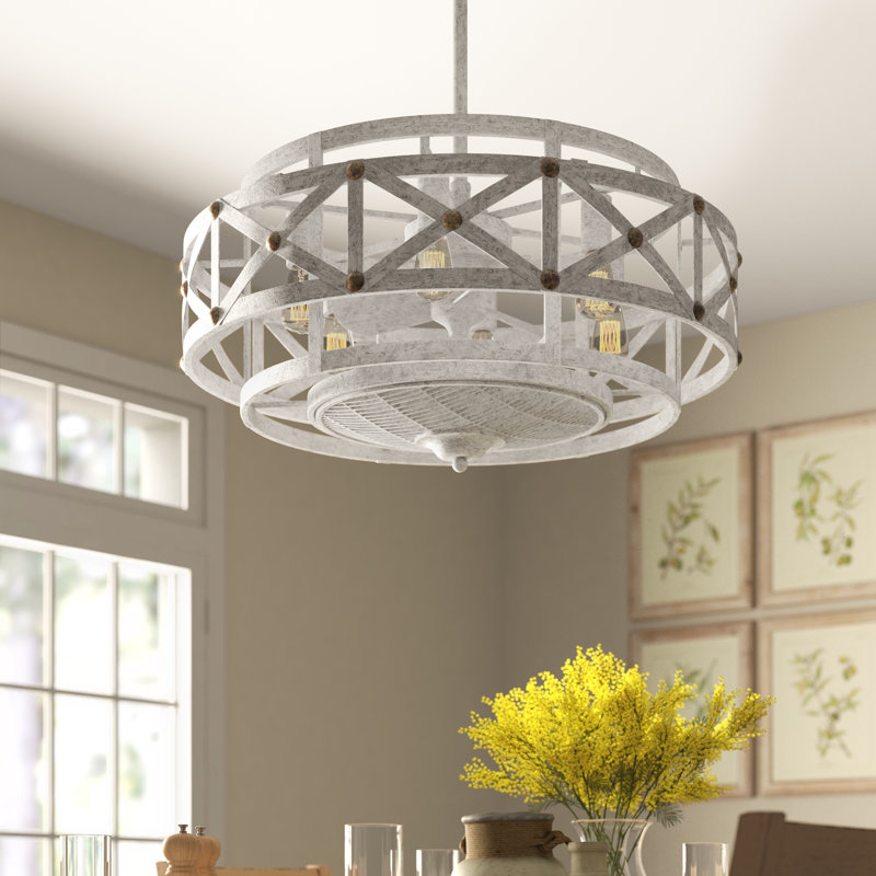 Gean 29" 6-Light Fandelier in Provence with Gold Accents with Remote Control