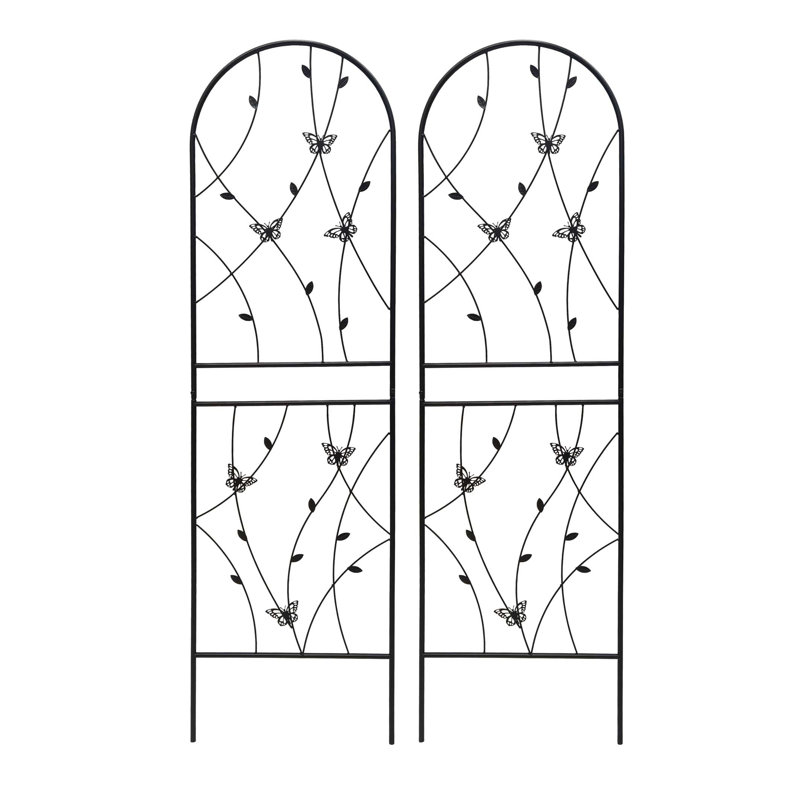 Paquet de 2 treillis de jardin en métal 86,7 po x 19,7 po antirouille pour plantes grimpantes, support de fleur extérieur papillon noir