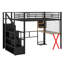 Lit mezzanine en métal (double) - DEL incluse, poste de travail intégré, garde-robe et escalier de rangement