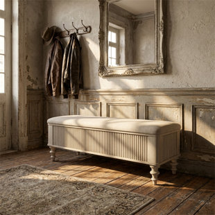 Multi-Functional Storage Bench, Solid Wood with Linen Cushion, Shoe Bench, Lift-up Lid Design, Mid-Century Modern Style, Walnut Finish