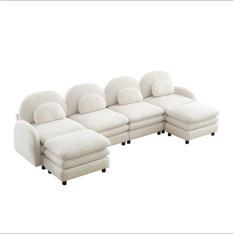 Upholstered 129.1 " Teddy U-Shaped Sectional with Ottoman, White Teddy