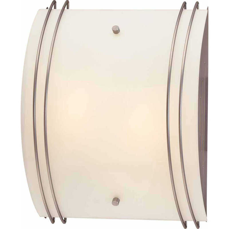 2-Light Fluorescent Brushed Nickel Wall Sconce with White Glass Shade