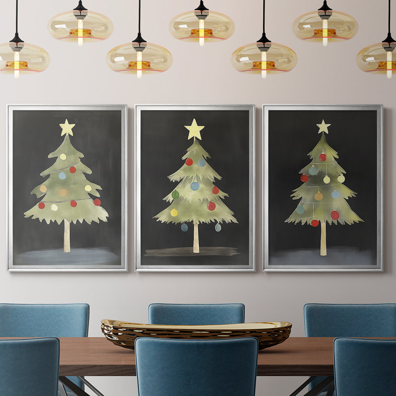 Christmas Holiday Art CXIX - Toile tendue avec châssis sur mesure - 3 pièces, H 39 po x l 81 po, Silver